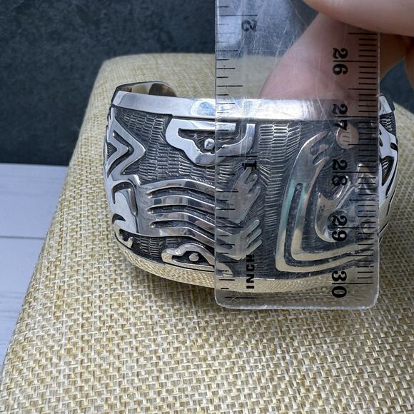 Vintage Heavy Mexico 925 Sterling Silver Monkey Tribal Cuff Bracelet 72 Grams - Picture 15 of 15